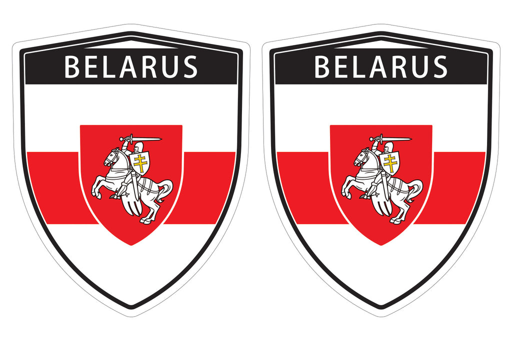 Belarus Belorussia flag Shield shape decal car bumper window sticker set of 2, SH008