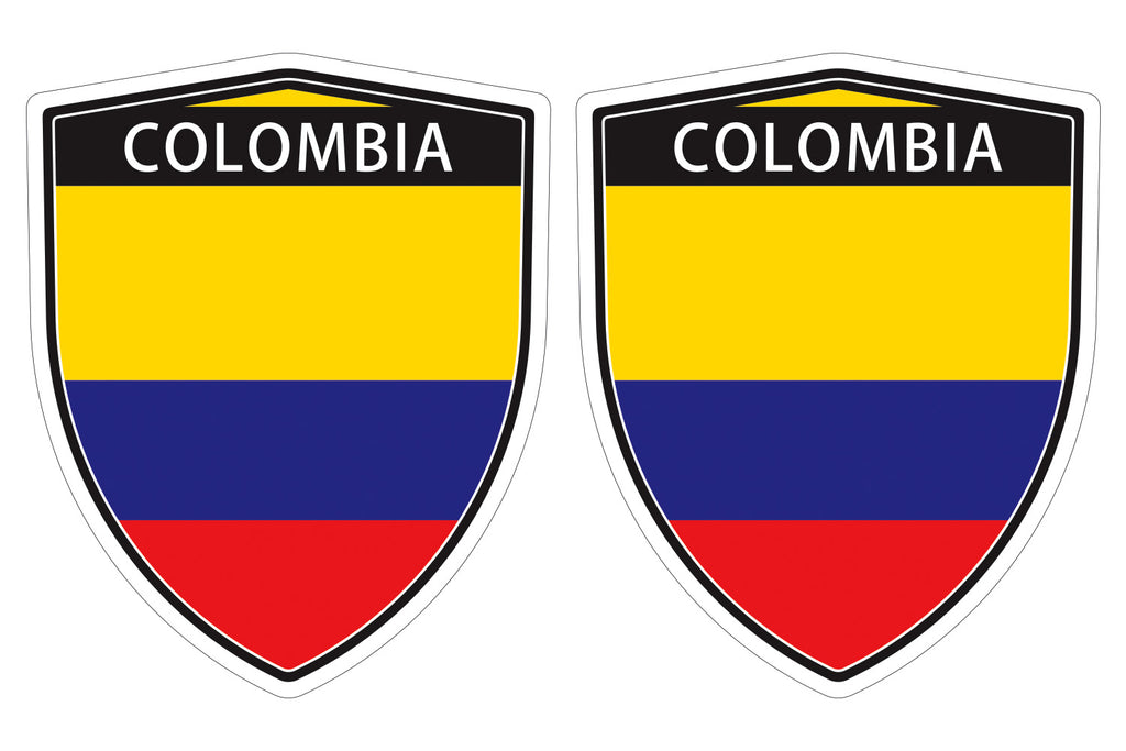 Colombia Colombian flag Shield shape decal car bumper window sticker set of 2, SH016