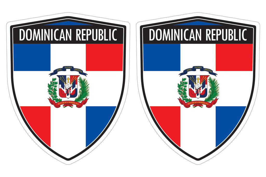 Dominican Republic flag Shield shape decal car bumper window sticker set of 2, SH017