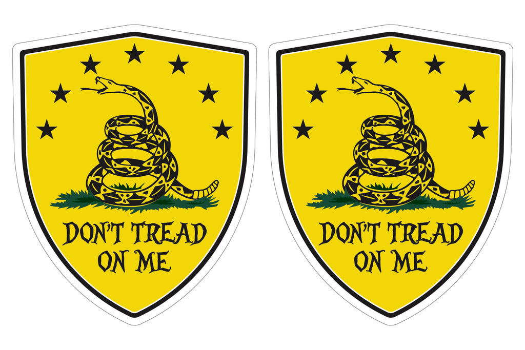 Don't Tread on Me Gadsden flag Shield shape decal car bumper window sticker set of 2, SH062
