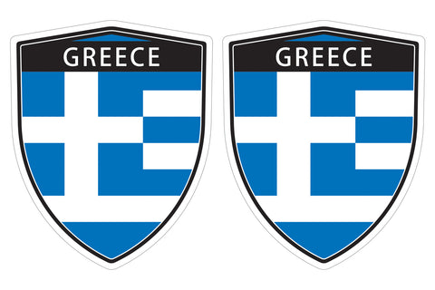 Greece Greek flag Shield shape decal car bumper window sticker set of 2,  SH021