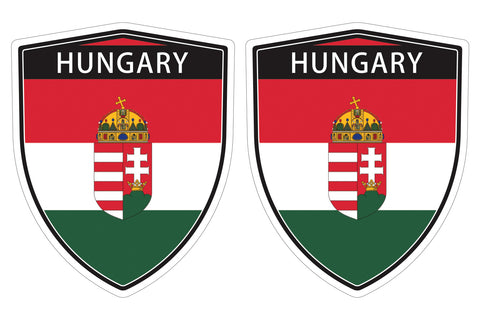 Hungary flag Shield shape decal car bumper window sticker set of 2,  SH025