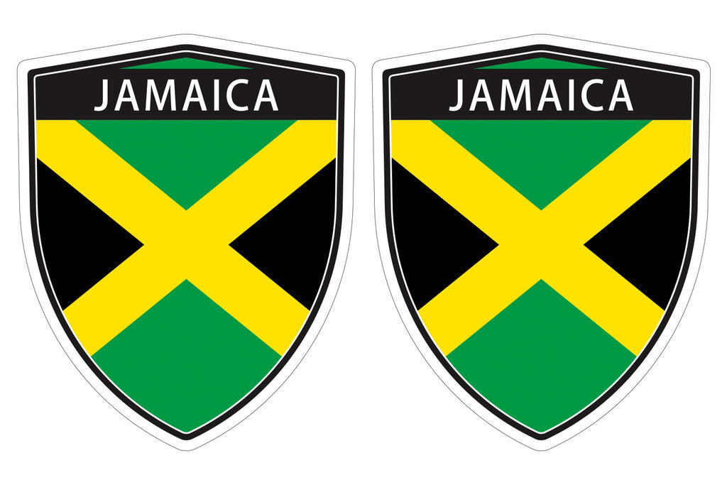 Jamaica flag Shield shape decal car bumper window sticker set of 2,  SH031