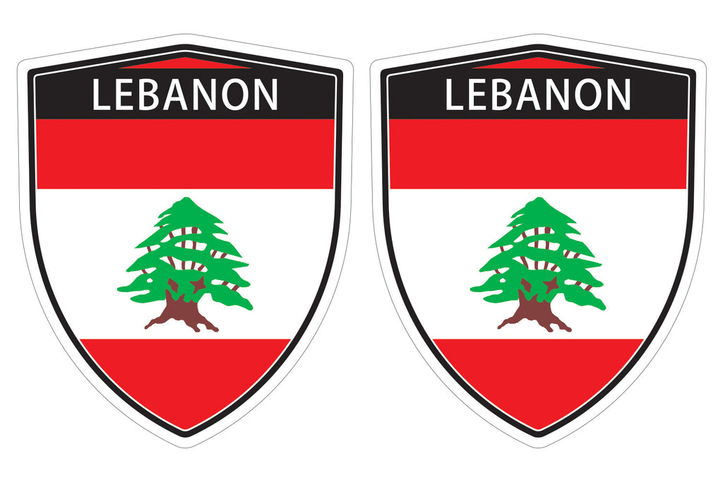 Lebanon Lebanese flag Shield shape decal car bumper window sticker set of 2, SH032