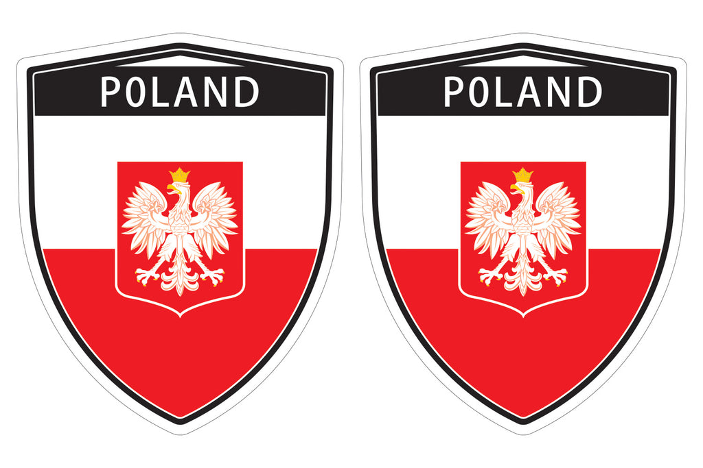 Poland Polish Polska flag Shield shape decal car bumper window sticker set of 2, SH040