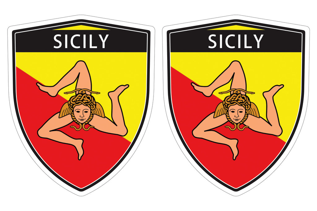Sicily Italy Italian flag Shield shape decal car bumper window sticker set of 2, SH046