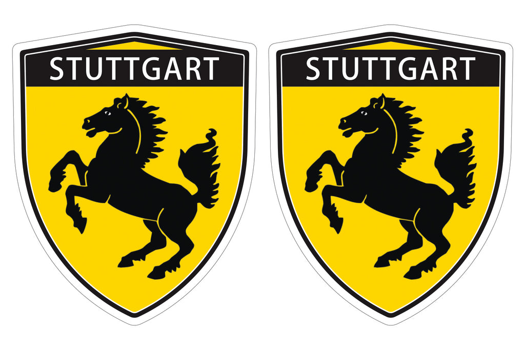 Stuttgart flag with Horse Shield shape decal car bumper window sticker set of 2, SH066