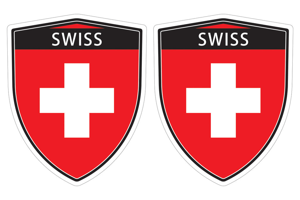 Switzerland Swiss flag Shield shape decal car bumper window sticker set of 2,  SH049