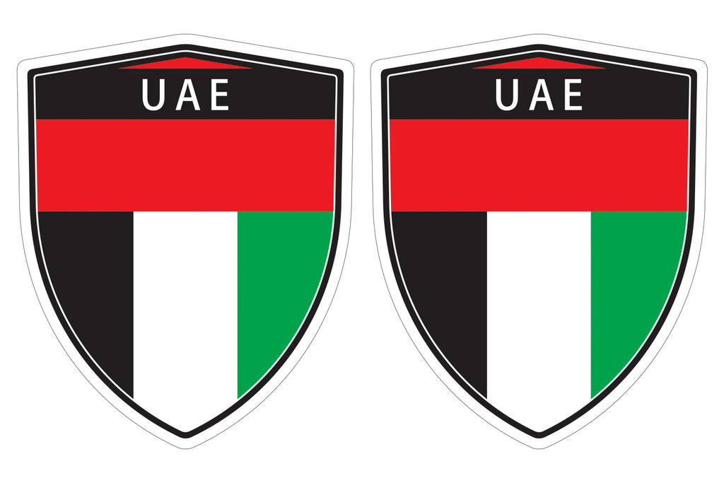 UAE United Arab Emirates flag Shield shape decal car bumper window sticker set of 2, SH053