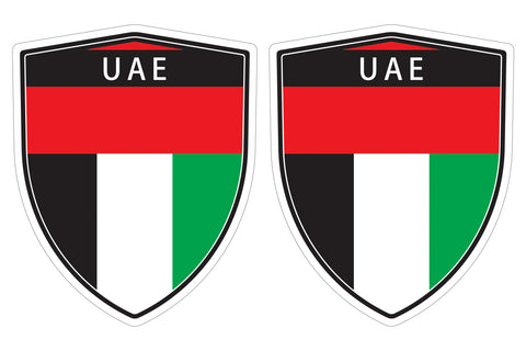 UAE United Arab Emirates flag Shield shape decal car bumper window sticker set of 2,  SH053