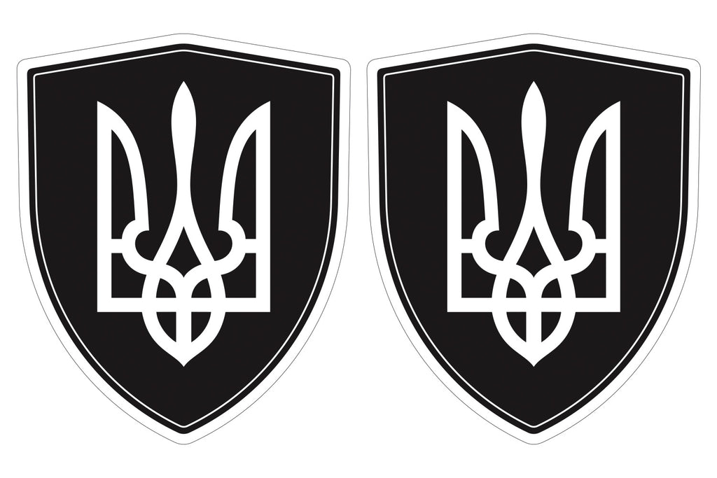 Ukraine Black with Trident Tryzub flag Shield shape decal car bumper window sticker set of 2,  SH055
