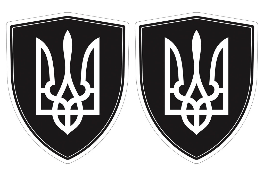 Ukraine Black with Trident Tryzub flag Shield shape decal car bumper window sticker set of 2, SH055