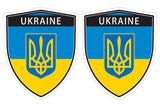 Ukraine Ukrainian Flag with Trident Tryzub Shield shape decal car bumper window sticker set of 2,  SH054