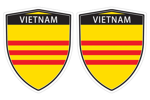 Vietnam Flag Shield shape decal car bumper window sticker set of 2,  SH060