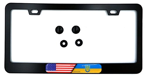 USA/Ukraine Flag Black Aluminium Car License Plate Frame Holder