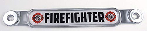Fire Fighter Firefighter Chrome Emblem Screw On car License Plate Decal Badge