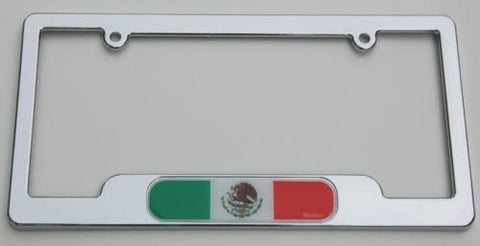Mexico Mexican Chrome License Plate Frame Dome Emblem Free Caps
