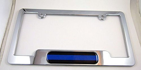 Car Chrome Decals LPFC-BLINE Police ABS Chrome Plated License Plate Frame free caps and washers blue line
