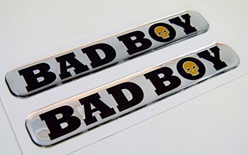 Bad Boy Domed Decal Emblem Resin chrome car bike biker stickers 5"x 0.82" 2pc.