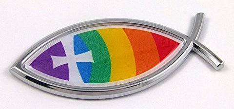 Car Chrome Decals CBFSH-CHRIST Christian Rainbow Jesus Fish cross Car bike Auto Chrome Emblem Decal Sticker