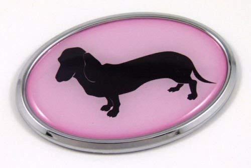 Deschaund Dog PINK 3D Chrome emblem Pet Decal Car Auto Bike Truck Sticker