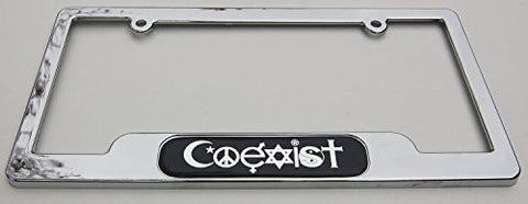 Car Chrome Decals LPFC-COEX Coexict COEXiST Chrome License Plate Frame Dome Emblem Free caps All Religions