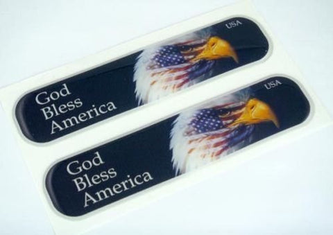 USA American God Bless Flag Domed Decal Emblem Car Flexible Sticker 5" Set of 2