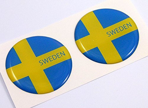 Sweden Swedish flag Round domed decal 2 emblem Car bike stickers 1.45" PAIR