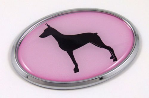 Doberman Dog Pink 3D Chrome Emblem Pet Decal Car Auto Bike Truck Sticker