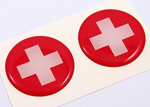 Switzerland swiss flag Round domed decal 2 emblem Car bike stickers 1.45" PAIR