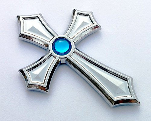 Christian Cross Jesus Cross car auto bike chrome emblem decal sticker BLUE dome