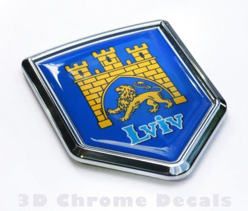Lviv Ukraine Flag Ukrainian Emblem Chrome Car Decal