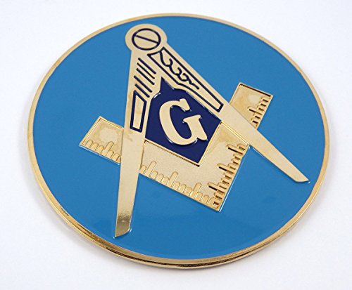 Mason Masonic auto Emblem 3" Metal Gold Plated with Blue Paint car Decal MAS18