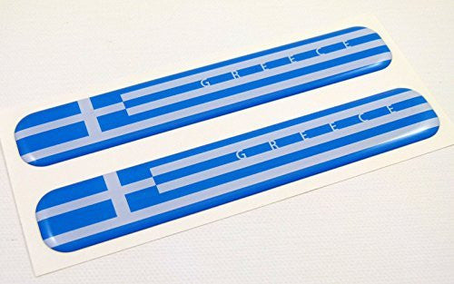 Greece Greek Flag Domed Decal Emblem Resin car stickers 5"x 0.82" 2pc.