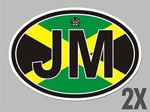 2 Jamaica JM OVAL stickers flag decal bumper car bike emblem vinyl sticker CL032