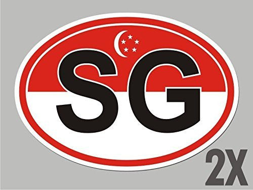 2 Singapore SG OVAL stickers flag decal bumper car bike emblem CL055