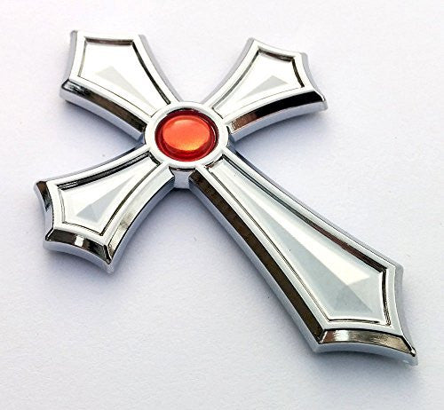 Christian Cross Jesus Cross car auto bike chrome emblem decal sticker RED dome