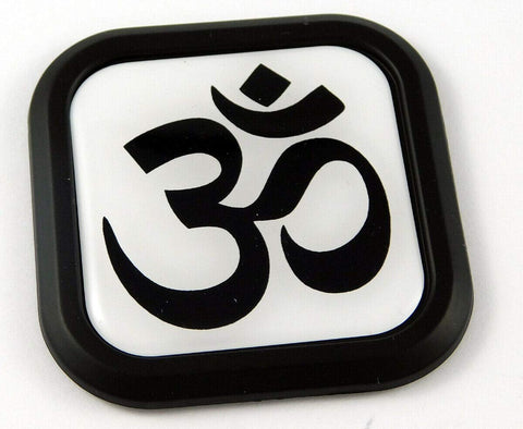 Aum Om Yoga Symbol Square Black rim Emblem Car 3D Decal Badge Bumper 2"
