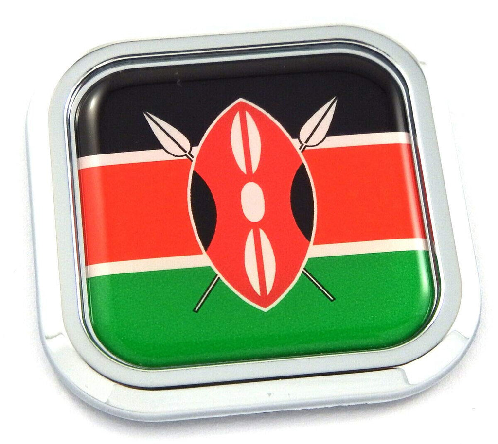 Kenya Flag Square Chrome rim Emblem Car 3D Decal Badge Hood Bumper sticker 2"