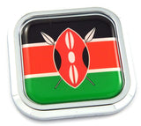 Kenya Flag Square Chrome rim Emblem Car 3D Decal Badge Hood Bumper sticker 2"