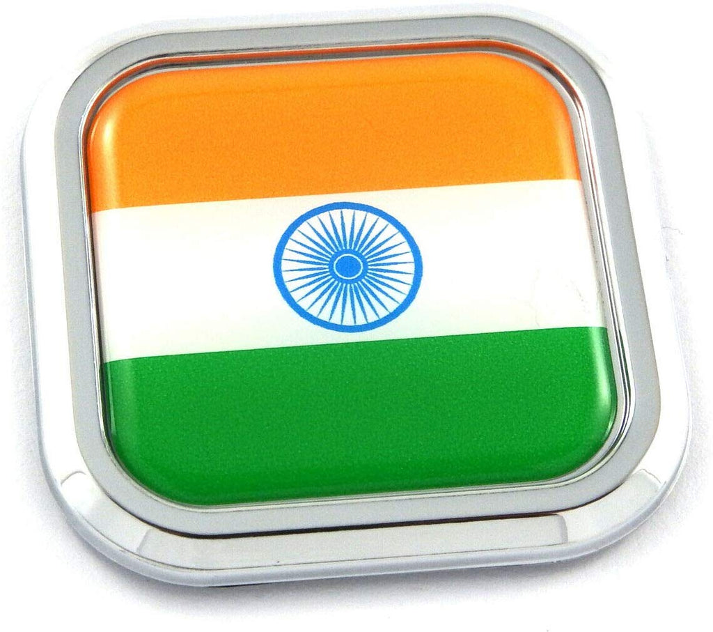 India Flag Square Chrome rim Emblem Car 3D Decal Badge Hood Bumper sticker 2"