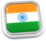 India Flag Square Chrome rim Emblem Car 3D Decal Badge Hood Bumper sticker 2"