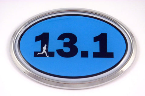 13.1 Half Marathon Runner Emblem Chrome car Decal Blue auto Dome Sticker Man Men Sport