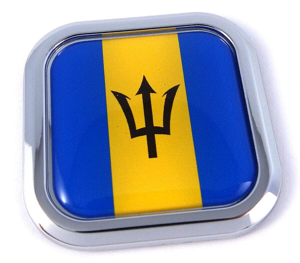 Barbados Flag Square Chrome rim Emblem Car 3D Decal Badge Bumper Hood sticker 2"