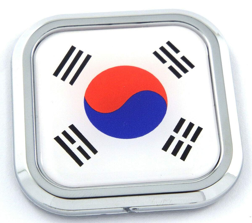 Korea Flag Square Chrome rim Emblem Car 3D Decal Badge Hood Bumper sticker 2"