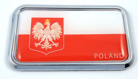 Poland Polska Flag rectanguglar Chrome Emblem 3D Car Decal Sticker 3" x 1.75"