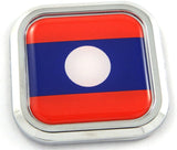 Laos Flag Square Chrome rim Emblem Car 3D Decal Badge Hood Bumper sticker 2"