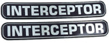 Interceptor, Police, Domed Decal Emblem Chrome car Biker Stickers 5"x 0.82" 2pc.
