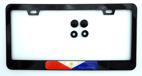 Philippine Flag Black Carbon Fiber Look Metal Car License Plate Frame