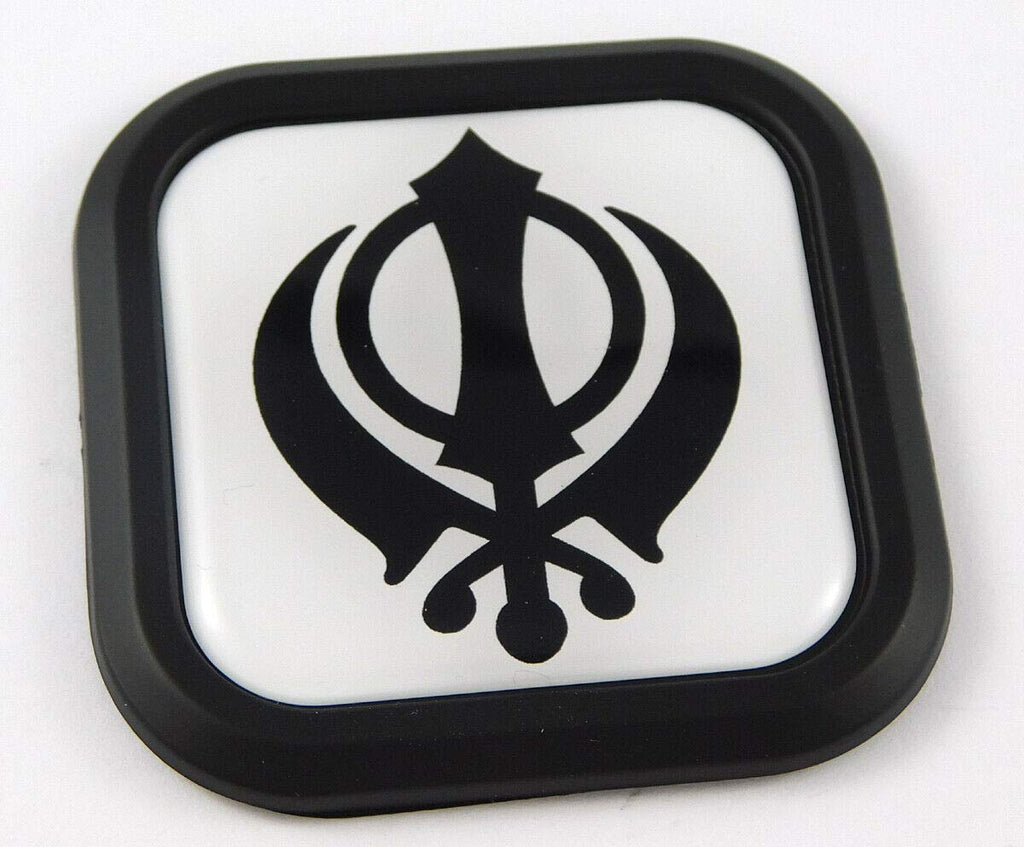 Khanda Symbol Square Black rim Emblem Car 3D Decal Badge Bumper 2"